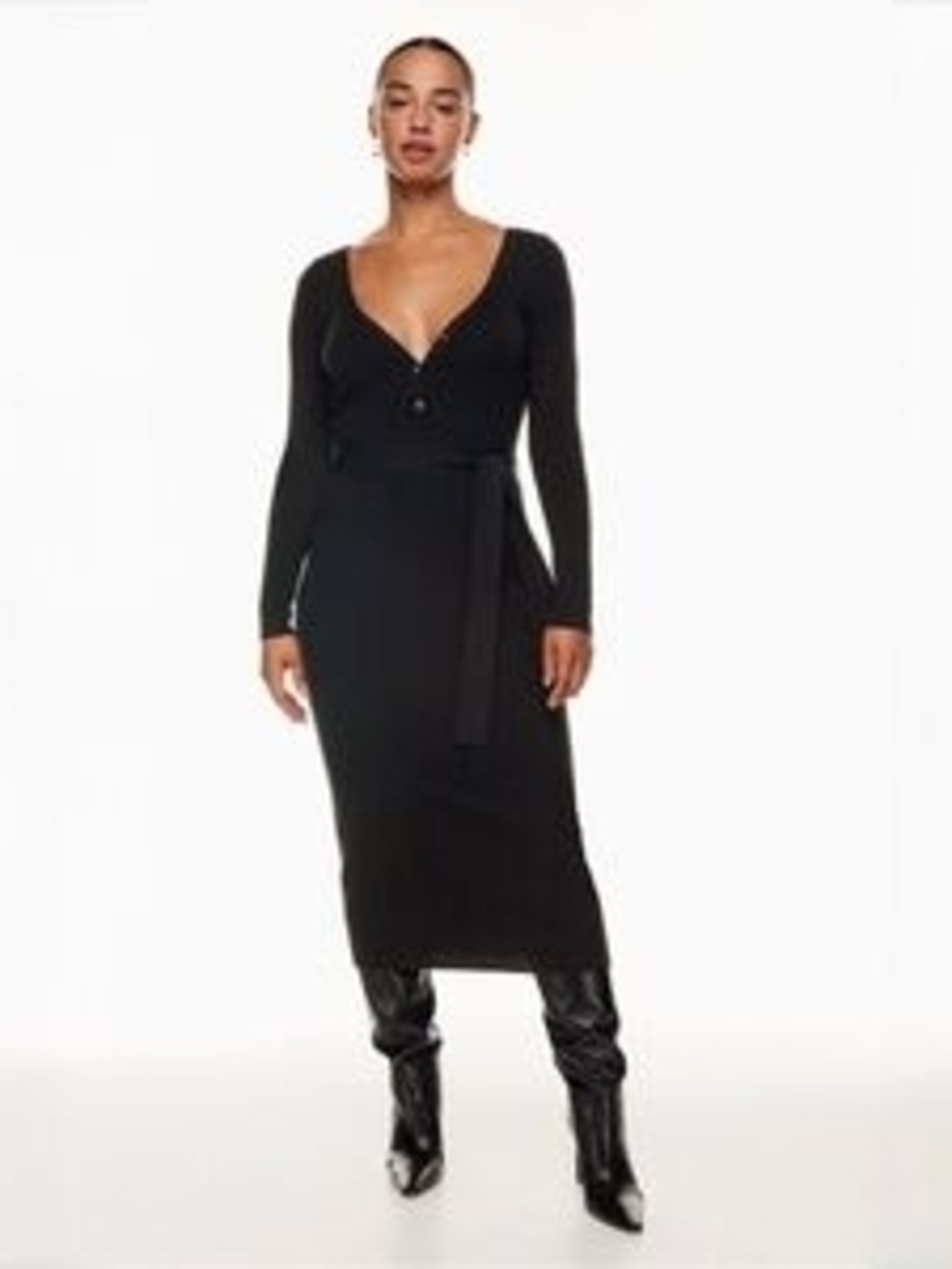Babaton Brown Long-Sleeve Wrap Midi Dress